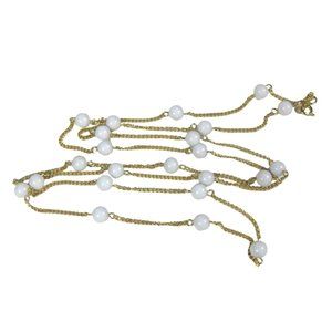 Station Goldtone Chain Necklace 47 Inch Plastic Beaded Fashion Jewelry Floating